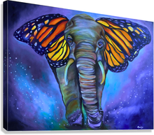 Load image into Gallery viewer, Metamorphosis Purple Tones Elephant with Butterfly Ears Painting Gallery Wrapped CANVAS Print - Multiple Sizes