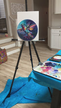 Load and play video in Gallery viewer, Round Hummingbird "Octavia" Original Oil Painting 12" x 12" Colorful and Fun -FREE shipping