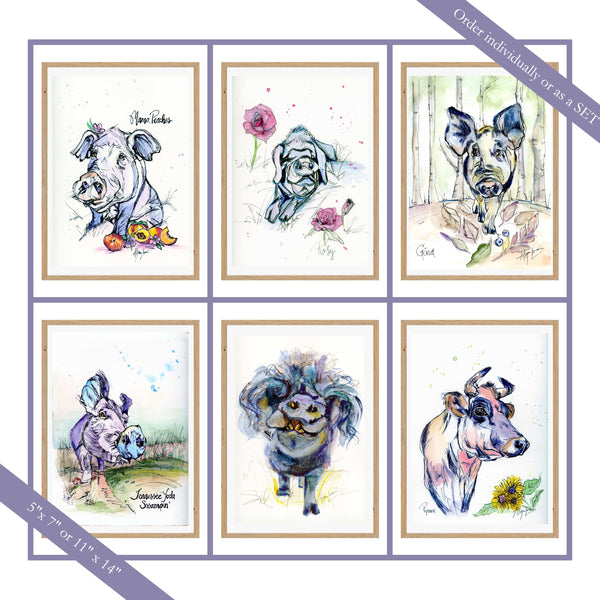 Art Prints, Individual or Set of 6 Sanctuary Babes from Odd Man Inn Animal Refuge