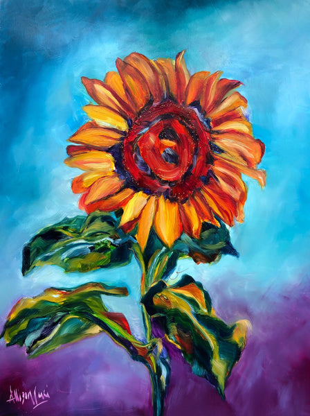 Bold Bright Sunflower painting Art Allie for the Soul Allison Luci floral Interior Design Colorful Whimsical
