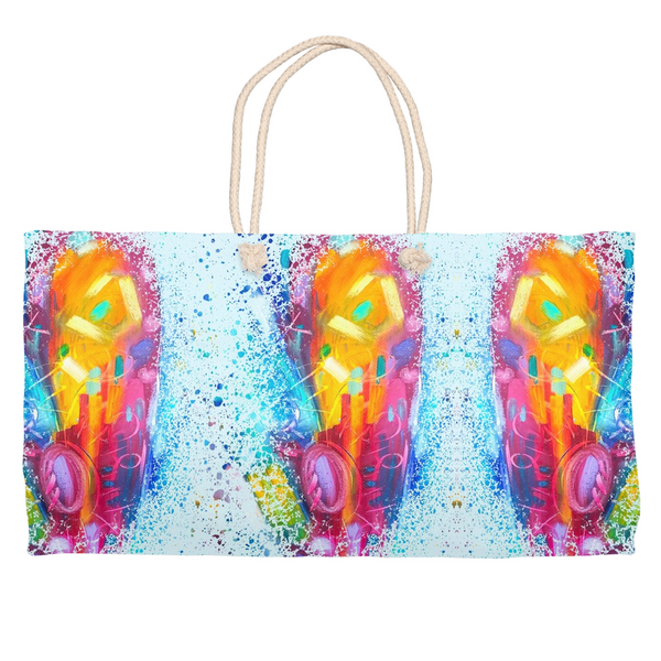 Full of Love Weekender Tote Bag with Abstract Art - Blue Sky
