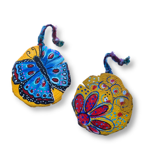 Fiesta Butterfly Tree Slice Ornament Hand Painted - Butterfly Spring Collection