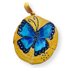 Load image into Gallery viewer, Embracing Change Butterfly Tree Slice Ornament Hand Painted - Butterfly Spring Collection