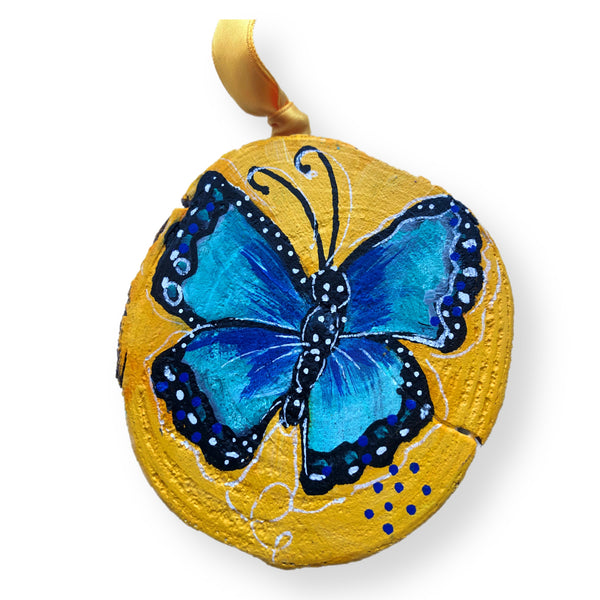 Embracing Change Butterfly Tree Slice Ornament Hand Painted - Butterfly Spring Collection