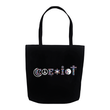 Load image into Gallery viewer, COEXIST Reusable Tote Bag with Allie for the Soul Heart Art