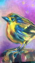 Load and play video in Gallery viewer, A Little Birdie Told Me Square Original Oil Painting 6" x 6" - Playful Series