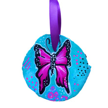 Load image into Gallery viewer, Determination Butterfly Tree Slice Ornament Hand Painted - Butterfly Spring Collection