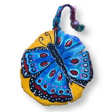 Load image into Gallery viewer, Fiesta Butterfly Tree Slice Ornament Hand Painted - Butterfly Spring Collection