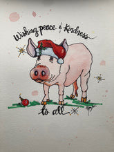 Load image into Gallery viewer, Original Watercolor Painting Santa Pig Art Peace and Kindness to All