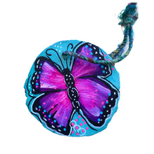 Load image into Gallery viewer, She Began to Fly Butterfly Tree Slice Ornament Hand Painted - Butterfly Spring Collection
