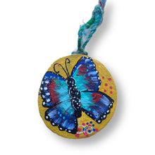 Load image into Gallery viewer, Colors of the Spirit Butterfly Tree Slice Ornament Hand Painted - Butterfly Spring Collection