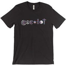 Load image into Gallery viewer, coexist free equality love peace harmony allie for the soul heart art happy t-shirt womens ladies mens