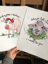 Load image into Gallery viewer, Original Watercolor Painting Santa Pig Art Peace and Kindness to All