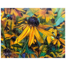 Load image into Gallery viewer, black eyed susand jigsaw puzzle from original art allison luci art