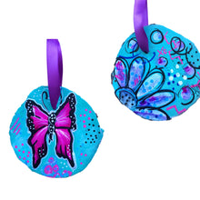 Load image into Gallery viewer, Determination Butterfly Tree Slice Ornament Hand Painted - Butterfly Spring Collection