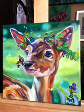 Load image into Gallery viewer, Fairy Doe Precious Holly Square Original Oil Painting 10&quot; x 10&quot;
