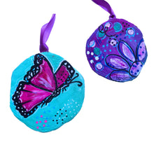 Load image into Gallery viewer, With Brave Wings Butterfly Tree Slice Ornament Hand Painted - Butterfly Spring Collection