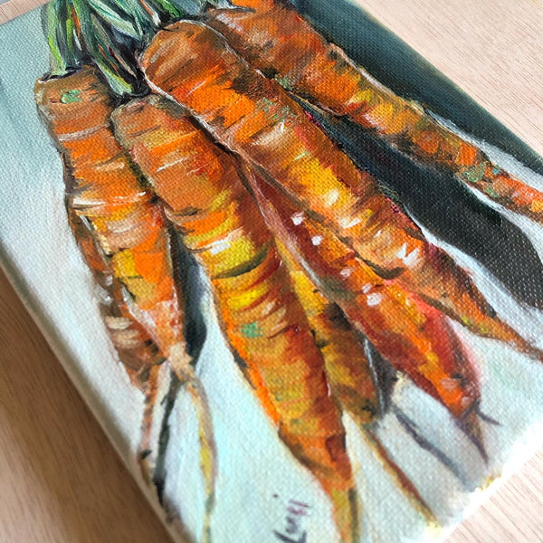 Carrot Bunch Oil Painting - 5 x 7