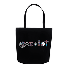 Load image into Gallery viewer, COEXIST Reusable Tote Bag with Allie for the Soul Heart Art