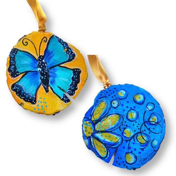 Soar Butterfly Tree Slice Ornament Hand Painted - Butterfly Spring Collection