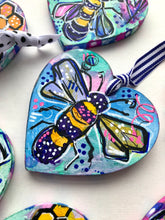 Load image into Gallery viewer, Bee Mine Wood Bee Heart Ornaments
