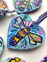 Load image into Gallery viewer, Bee Mine Wood Bee Heart Ornaments