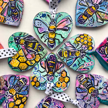 Load image into Gallery viewer, Bee Mine Wood Bee Heart Ornaments