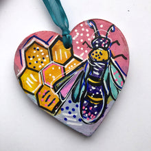 Load image into Gallery viewer, Bee Mine Wood Bee Heart Ornaments