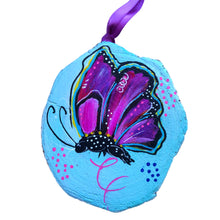 Load image into Gallery viewer, Transformation Butterfly Tree Slice Ornament Hand Painted - Butterfly Spring Collection