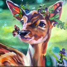 Load image into Gallery viewer, Deer Art Flower Crown Doe Painting Oil Painting allie for the soul Allison Luci Art Deer Lover Interior design modern country farmhouse decor