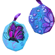 Load image into Gallery viewer, Transformation Butterfly Tree Slice Ornament Hand Painted - Butterfly Spring Collection