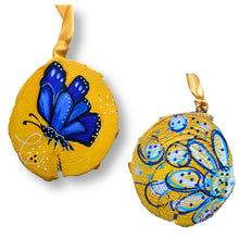 Load image into Gallery viewer, Flutterby Butterfly Tree Slice Ornament Hand Painted - Butterfly Spring Collection