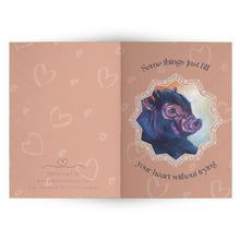 Load image into Gallery viewer, Evie - Pig Painting Inspirational Cards (Set of 10 Full Size) Some Things Just Fill Your Heart Without Trying - Misfits of Oz Farm Sanctuary