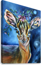 Load image into Gallery viewer, Doe Garden Fairy Deer with Flower CRown Oil Painting Allie for the Soul Allison Luci Art Magical Artwork Mystical Nursery Room Art Decor
