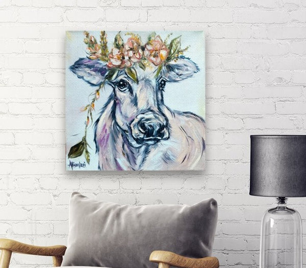 Heidi Cow with Flower Crown Gallery Wrapped Canvas Print