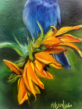Load image into Gallery viewer, Sunflower and Bluebird "Magnet for Miracles" Original Oil Painting 4" x 6" on 6" x 8" Paper (Also Available with framing options)