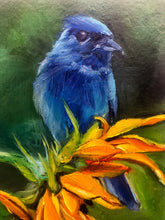 Load image into Gallery viewer, Sunflower and Bluebird "Magnet for Miracles" Original Oil Painting 4" x 6" on 6" x 8" Paper (Also Available with framing options)