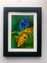 Load image into Gallery viewer, Sunflower and Bluebird "Magnet for Miracles" Original Oil Painting 4" x 6" on 6" x 8" Paper (Also Available with framing options)