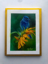 Load image into Gallery viewer, Sunflower and Bluebird &quot;Magnet for Miracles&quot; Original Oil Painting 4&quot; x 6&quot; on 6&quot; x  8&quot; Paper (Also Available with framing options)
