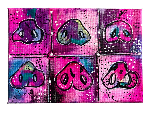 Pink Pig Snouts LOVE Collection Original Art 5" x 7" FREE Shipping