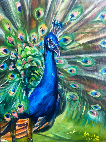 Peacock Original Oil Painting 8” x 10”