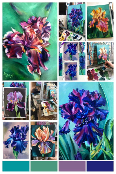 Peach Jam Iris Painting 5" x 7" Oil on Canvas