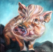 Load image into Gallery viewer, Penny Lane Pig Art Reproduction on Gallery Wrapped Canvas Print from Original Painting for Arthur's Acres Animal Sanctuary