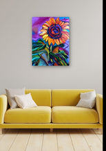 Load image into Gallery viewer, Psychedelic Sunflower Art BOLD Sunflower Floral Gallery Wrapped CANVAS Print Bright Modern Contemporary Flower Art Gallery Wrapped Canvas Print Allison Luci Artist Interior Design Home Decor