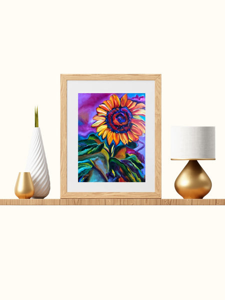 Psychedelic Sunflower Oil Painting Giclee Print on Paper - multiple sizes - Bold Bright Flower Art Print