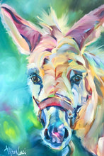 Load image into Gallery viewer, donkey colorful bold bright art gallery wrapped canvas painting allison luci artist animal sanctuary art