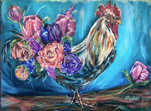 Load image into Gallery viewer, floral chicken flowers feathers country shabby chic gallery wrapped canvas print allison luci artist colorful modern contemporary rooster farm country