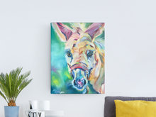 Load image into Gallery viewer, donkey colorful bold bright art gallery wrapped canvas painting allison luci artist animal sanctuary art