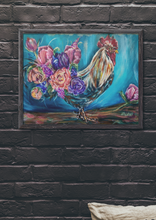 Load image into Gallery viewer, floral chicken flowers feathers country shabby chic gallery wrapped canvas print allison luci artist colorful modern contemporary rooster farm country