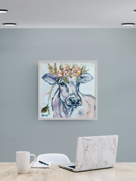 Heidi Cow with Flower Crown Gallery Wrapped Canvas Print